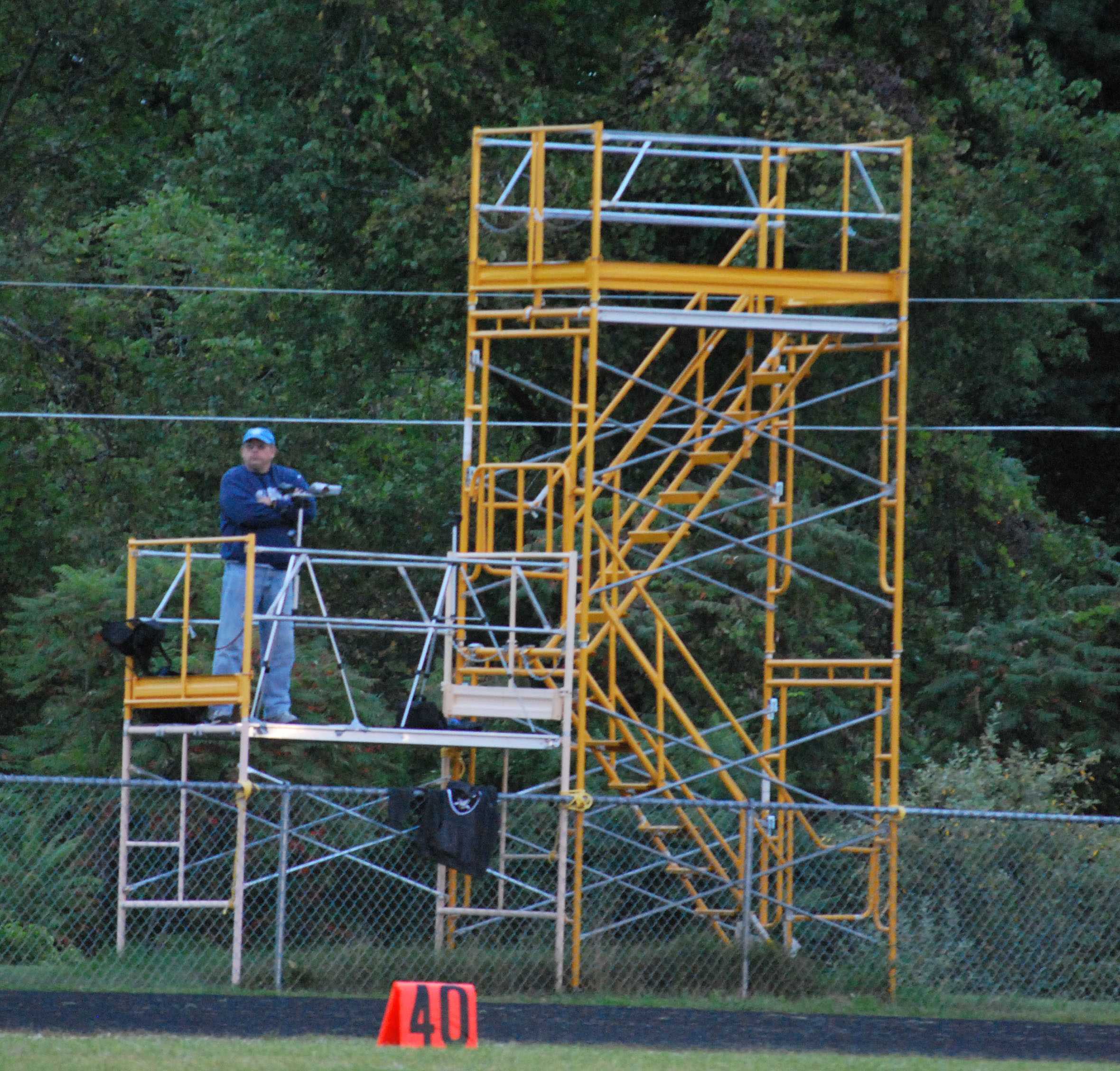 The scaffolding used for filiming and the teams' coaches at Coach Korcoulis Field
Photo Credit: Austin Bumpus