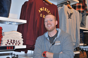 An American Eagle employee who is prepping the store for the Black Friday rush. 