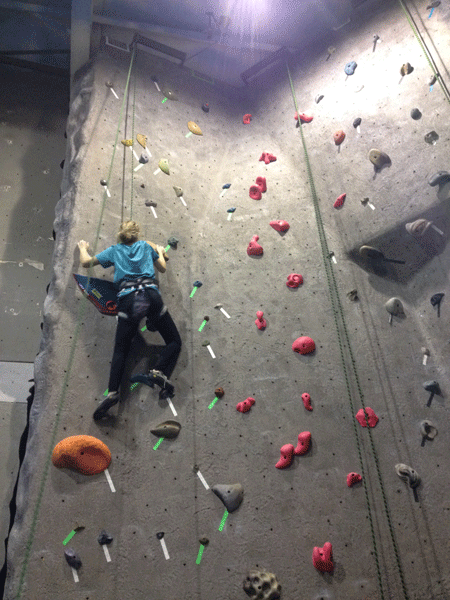 A climber of the climbing club scaling one of the many walls at Vertical Dreams.