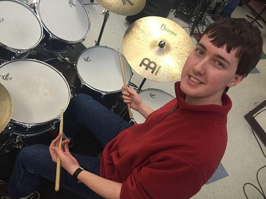 Nate Catalanotti by the drum set at HB.