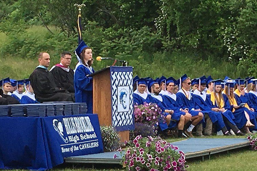 Catherine Cotton, Senior Class President, delivers her welcoming address.