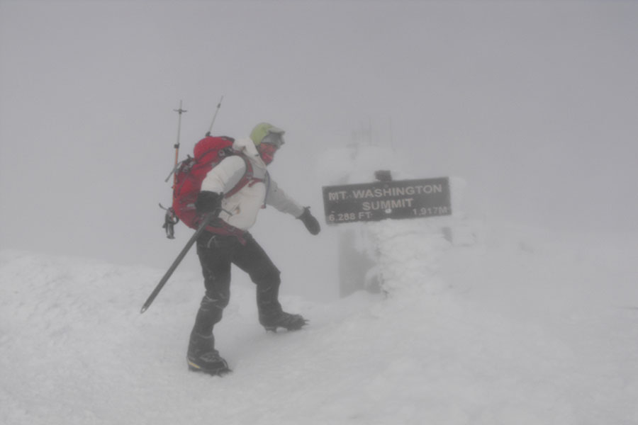 HB English teacher Ann Melim at the summit of Mount Washington. She will climb again in January to help raise money for Niko Martin '19 and his family, as well as to raise money for cancer research.