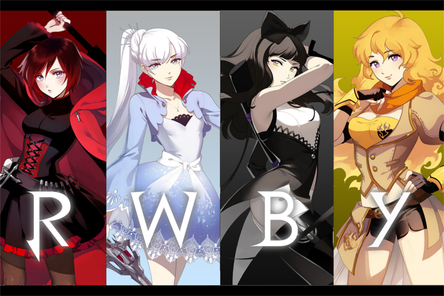 RWBY has achieved remarkable fan response since its pilot. From left to right: main characters Ruby Rose, Weiss Schnee, Blake Belladonna, and Yang Xiao Long.