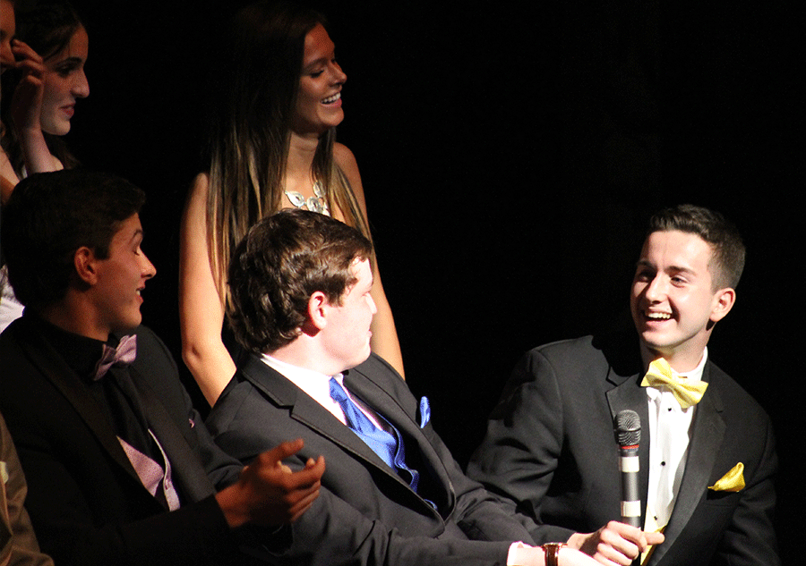Contestants Nick Vertullo 17, Drew Gillis 17, and Jack Byrne 17 engage each other during the guest questionnaire. 