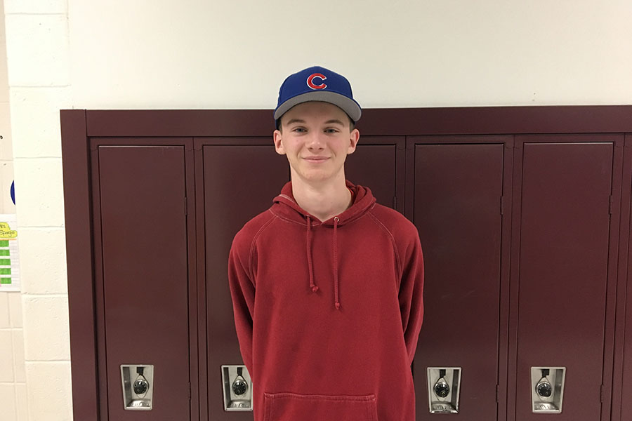 Camden Guay ‘20 models his wonderful baseball cap. Guay is a big fan of the new tolerance for headwear throughout the building, and loves being able to express his enthusiasm for the Chicago Cubs baseball team. Hats make all people come together as one.