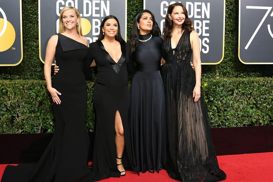 Standing together on the Red Carpet, actresses dressed in black show support for one another. “We want diversity, we want intersectional gender parity, we want equal pay,” told Debra Messing.