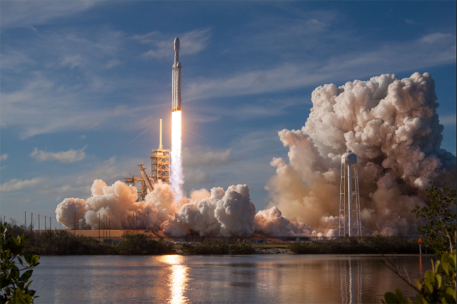 SpaceX’s Falcon Heavy begins its ascent into space on February 6th, 2018.