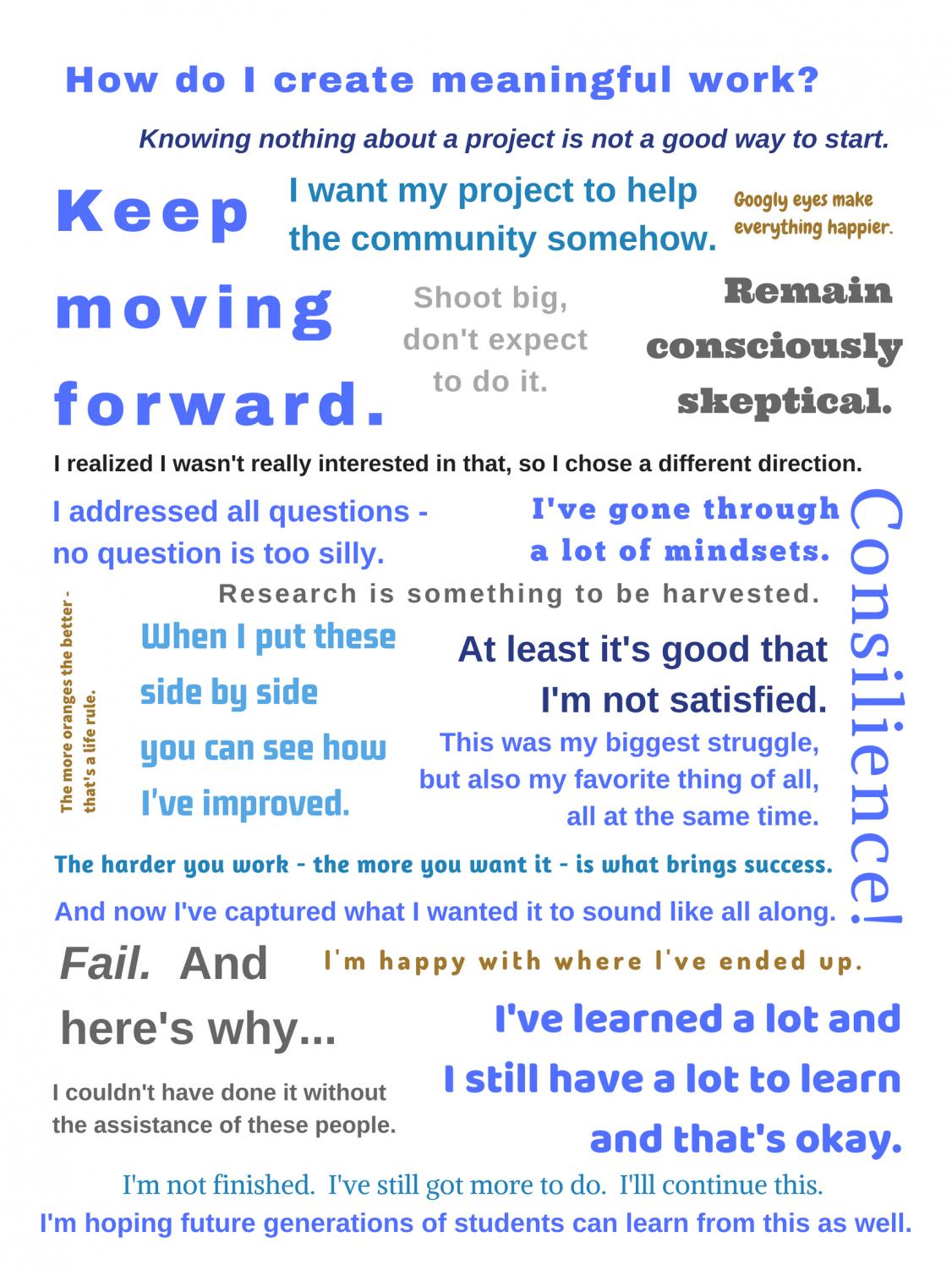 Some words of wisdom from this year’s Senior Quest presentations, complied by HBHS librarian Christine Heaton.