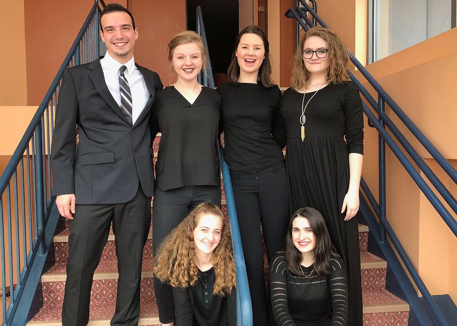 All-State chorus members from Hollis Brookline High School pose outside the festival building in Concord, New Hampshire. The students were very happy and honored to be there and to perform amongst such talented individuals. “I always viewed students who got into All-State, in previous years, as exemplary musicians, so to be a part of it was a true honor and privilege. It meant my hard work to get in paid off,” said Samantha Price ‘20.