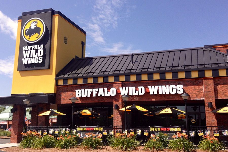 A typical Buffalo Wild Wings location. The store draws large crowds on game days for their famous wings and crazy sports environment. 