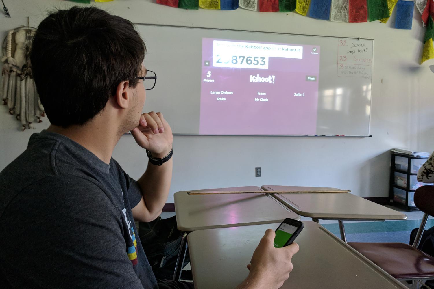 Isaac Wimmer joins a Kahoot! quiz, watching for the game to officially start. Kahoot! is a fun an exciting way for students to practice the material they learned in class. “Kahoot has changed my life. It’s made me better at everything. I don’t know where I’d be today without it,” said Isaac Wimmer ‘18.