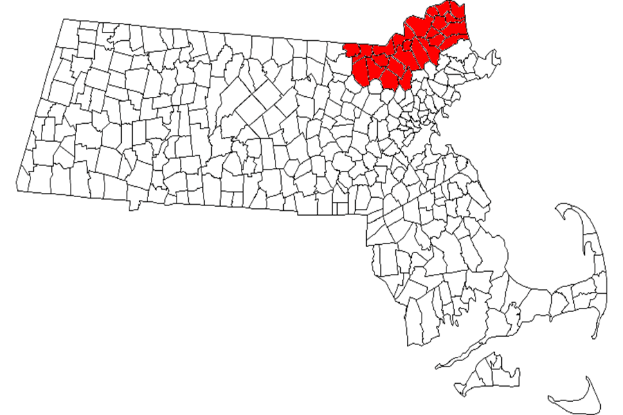 Merrimack Valley, shows the total area affected by the fires in Massachusetts. The area has the towns of Lawrence, Andover and North Andover, along the western border. Other places in the area include Amesbury; Boxford; Georgetown; Groveland; Haverhill; Merrimack; Methuen; Newbury; Newburyport; Rowley; Salisbury; and West Newbury. Hudzik says that everyone in the area knows, “someone directly affected,” by the fire, and that his family in Massachusetts has, “turned off gas and are afraid to turn it back on.”