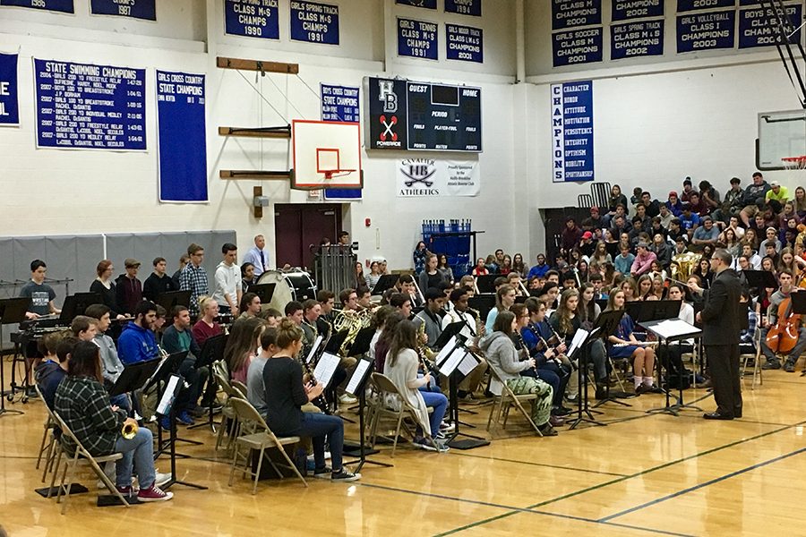 The fantastic HBHS band plays during the assembly in the above photo. 