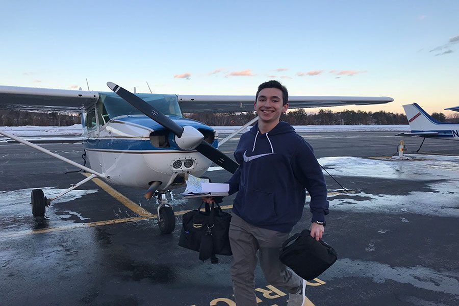 Rob Bardani ‘19 stands in front of his plane. He flies out of Nashua Biore Airfield and got his first lesson at 15 and pilot’s license at 18. “Aviation class could be really beneficial to our school.” 
