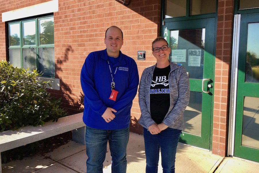 Mr. Bumbarger (right) standing alongside his mentor, Chantel Klardie (left), another member of the school counseling staff at Hollis-Brookline High School. 
