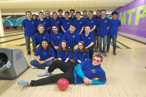 The bowling team poses after a competition. Many members of the team have been together since freshman year. “I’ve coached other teams, other sports, and the team was really good but they didn’t get along and we didn’t win,” said Coach D’Attilio. “I’d rather coach a team like this that gets along. And to boot, they’re also winning.”