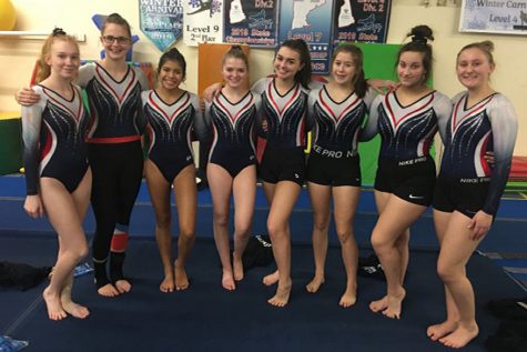 Gymnastics team members after competing at their second meet of the season. “Taking second place compared to placing fourth in our last meet is evidence of improvement so early on in the season,'' said Lindsey DeJoie ‘22.