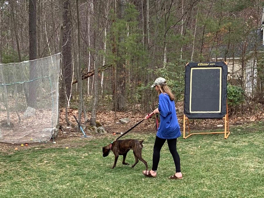 Brooke Allanach ‘21 walks her dog to get some fresh air and exercise in quarantine. She has been enjoying spending as much time outside as possible to keep busy and remain active daily. “It’s a good way to let some of the longer days go by a bit faster.