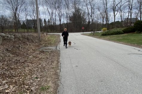 A Hollis resident is staying active during the outbreak by going running with his dog. He is one of many people in the community that have been spending more time outside due to the added flexibility of working from home. “If we can take care of ourselves by taking breaks and moving our bodies, I think we are going to see many people in a better situation and come out stronger on the other side of this pandemic,” said fitness teacher Tracy Gray.