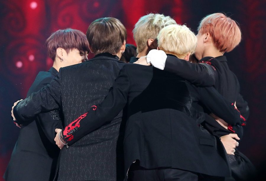 BTS members embrace into a group hug after receiving their first ever Daesang [Grand Prize] for Album of the Year at the 2016 Melon Music Awards. This was a huge milestone for the group that marked a day in history for BTS and BTS ARMY. Almost all of the members cried tears of joy. “This is really the biggest award we got since our debut,” said RM during the acceptance speech of this award.
