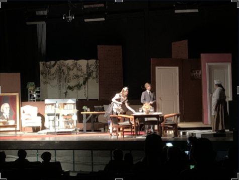 Actors performing the first part of Clue, first in-person performance since COVID-19, during cav block, opened for HBHS students/staff to watch. “The support from the community has been amazing and the entire cast is super excited to show off the time and effort weve dedicated to this show,” said Hersey. 