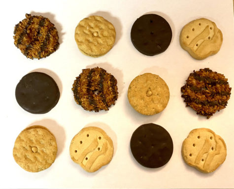 Pictured are four different varieties of Girl Scout Cookies, Samoas, Do-Si-Dos, Thin Mints, and Trefoils. It was difficult for many troops across the country to get enough boxes of cookies this year to fulfill their orders. “The Adventurefuls and Trefoils [were in particularly short supply] I think because the demand was underestimated,” said Girl Scout, Shea Decoteau ‘22. 