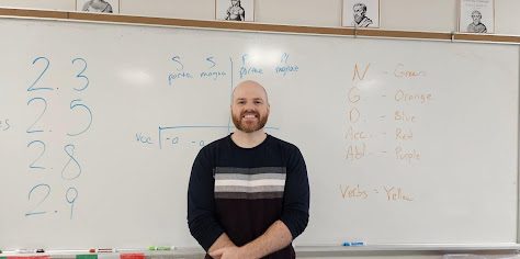 Mr. MacFarline, the HBHS Latin Teacher, stands preparing to teach a class. He is very dedicated to his work and is a great teacher, but unfortunately, he doesn’t have a CAVBlock this year. He says CAVBlocks are great because, “I'm a very good learner one on one with somebody, like if I can have them sit down and just kind of explain it to me, especially if it's a difficult concept.”