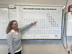 Dr. Bauer explains the trends of electronegativity and atomic radius across the periodic table. Bauer has taught atomic structures and properties countless times, but it never stops being fun to teach. “This is the periodic table," said Bauer.