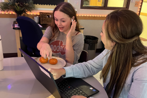 Directed Study teacher Jennifer Campbell is always kind and helpful and assists kids with their work. In this picture, she is helping Aubrey Craig ‘26 with her ROTC information for her CTE program. “I always want my kids to be happy and feel safe in my classroom,” said Campbell.