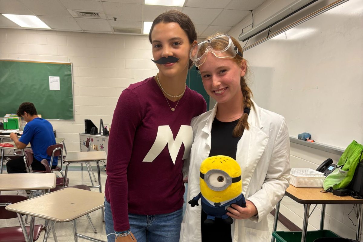 Caroline Crawford (‘26) and Jenna O’Connor 
(‘26) rhyming without reason this spirit week!
Crawford being Mario, and O’Connor being
Dr. Nefario. The perfect duo to really spice up
 this spirit week!
