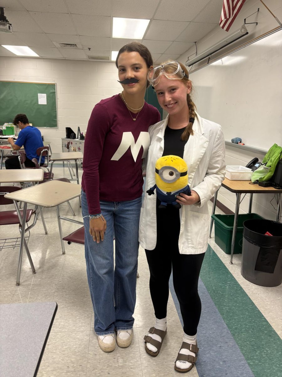 Caroline Crawford (‘26) and Jenna O’Connor 
(‘26) rhyming without reason this spirit week!
Crawford being Mario, and O’Connor being
Dr. Nefario. The perfect duo to really spice up
 this spirit week!